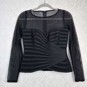 Vtg Y2K Bustier Top Womens 6 Black Sheer Mesh Party Grunge Whimsigoth Sexy Edgy